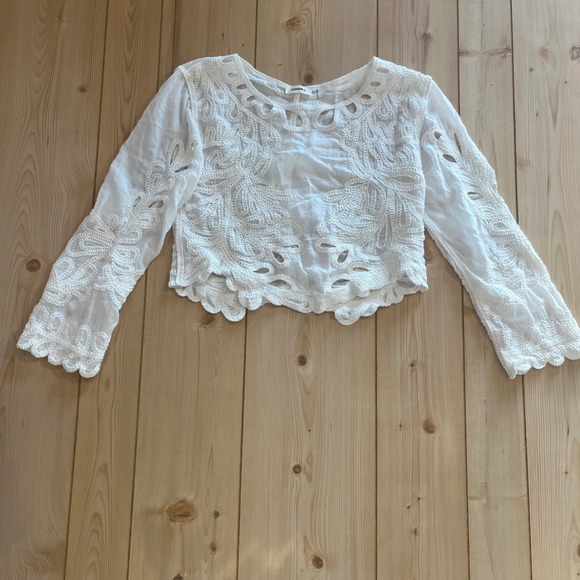 ADORA Tops - ADORA Women Crochet Embroidered Crop Top White Boho Festival S Sleeve Blouse